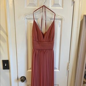 Mauve Pink Pleated Bridesmaid Dress